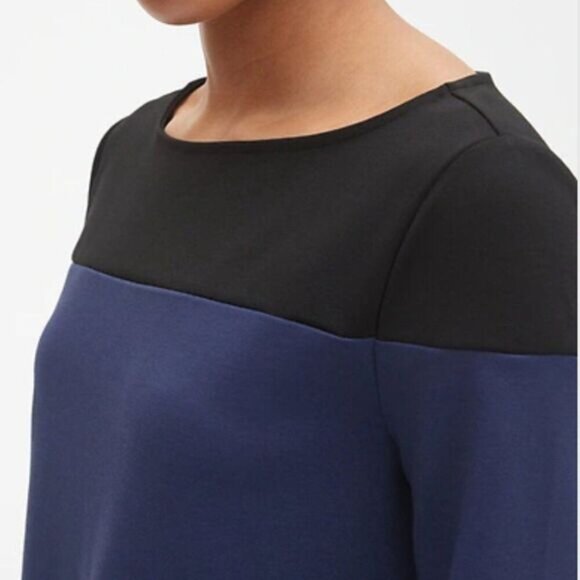 GAP | Long Sleeve Colorblock Shift Dress Knee Length Pull Over Black & Blue Sz M - Picture 2 of 12
